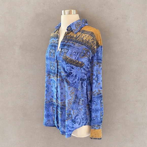 Coastal Semi Sheer Printed Long Sleeve Button Down Blouse - Picture 5 of 12